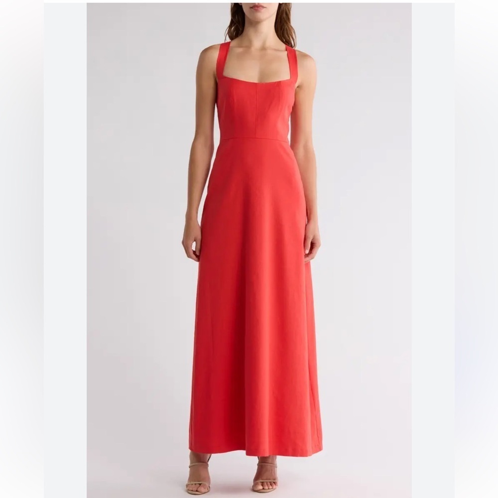 150. NWT Theory Elegant Women’s Linen Red Maxi Dress Kentucky Derby Gown Size 6